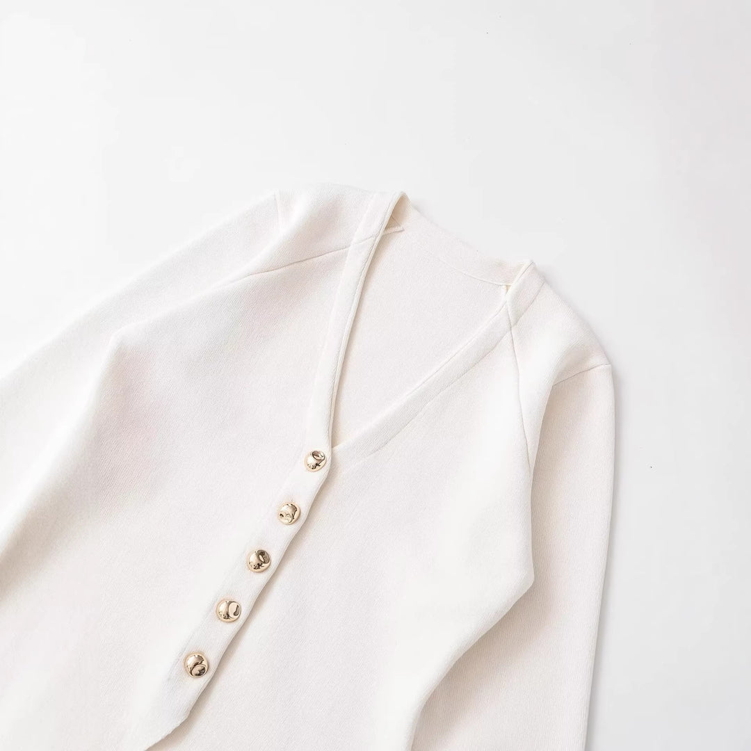 Damen Taillierter Rippstrick-Blazer-Cardigan mit V‑Ausschnitt und Zierknöpfen Nord Taschen