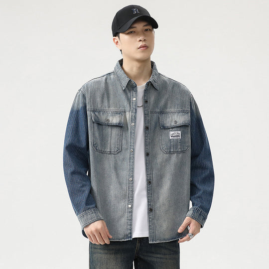 Herren Overshirt aus Denim mit Kontrastärmeln und leichter Used-Waschung Nord Taschen