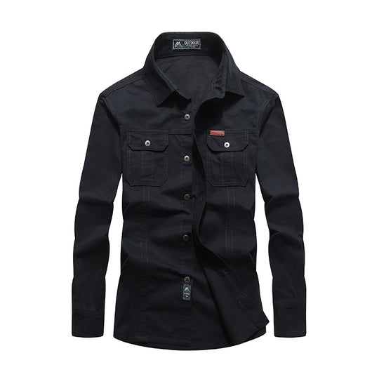 Herren robustes Canvas-Overshirt mit Brustpattentaschen, Hemdkragen und Utility-Details Nord Taschen