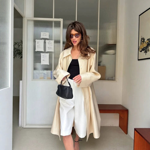 Damen Leichter Satin‑Optik Longcoat mit kastiger Oversize‑Silhouette Nord Taschen