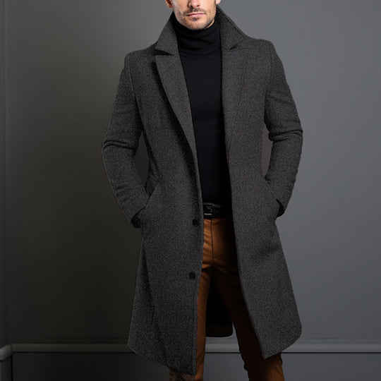 Herren Eleganter einreihiger Langmantel aus Wollmix mit schmaler Silhouette und Reverskragen Nord Taschen