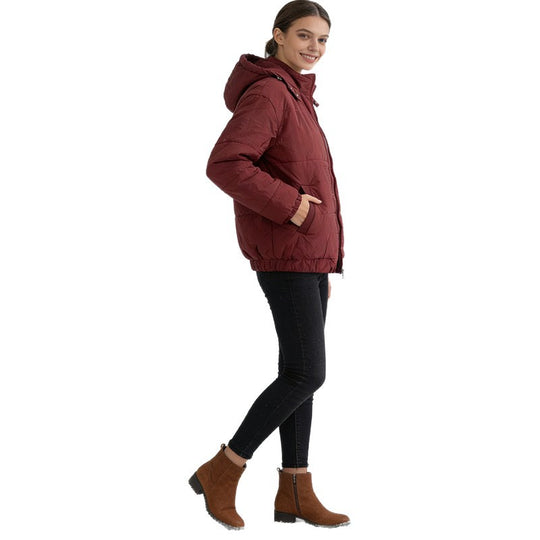Damen Wattierte Steppjacke mit Volumenkapuze, elastischem Saum und verstellbarer Taille Nord Taschen