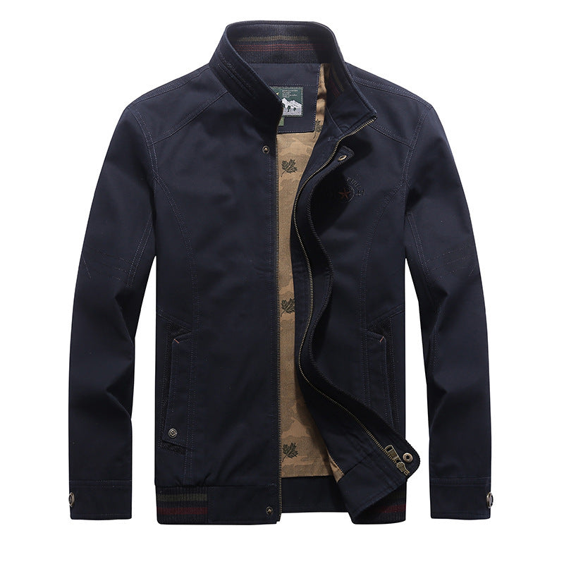 Herren Canvas-Fieldjacke mit Stehkragen, Zipper und gestreiftem Rippbund Nord Taschen