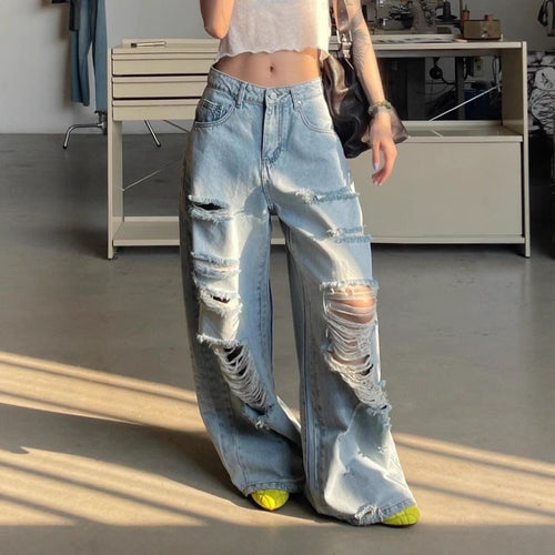 Damen Destroyed Wide-Leg Jeanshose mit trendigen Rissen Nord Taschen