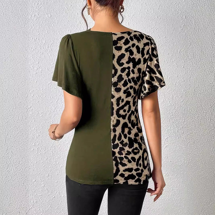 Damen Designermode Oberteil mit asymmetrischem Schnitt und Leopardenmuster