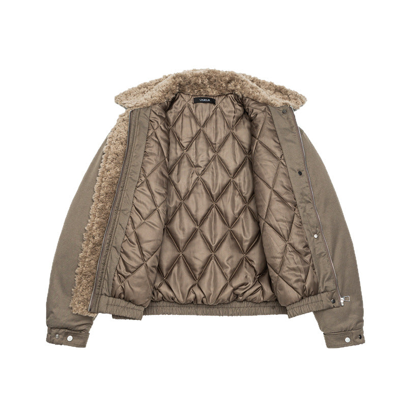 Damen Kurz geschnittene Teddy-gefütterte Blousonjacke mit Webpelzkragen Nord Taschen