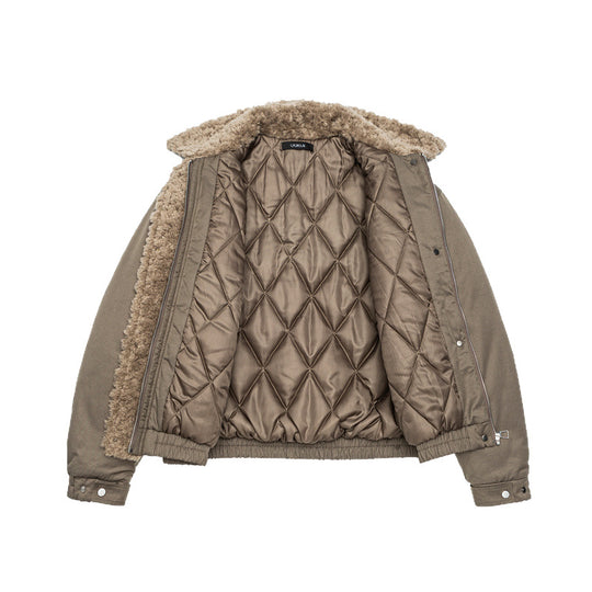 Damen Kurz geschnittene Teddy-gefütterte Blousonjacke mit Webpelzkragen Nord Taschen