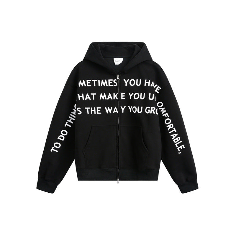 Unisex Oversize Kapuzen-Zipjacke mit Zwei-Wege-Reißverschluss und Statement-Print Nord Taschen