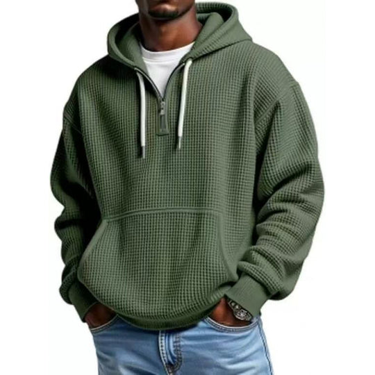 Herren Waffelstruktur-Hoodie mit halbem Reißverschluss und Kängurutasche Nord Taschen