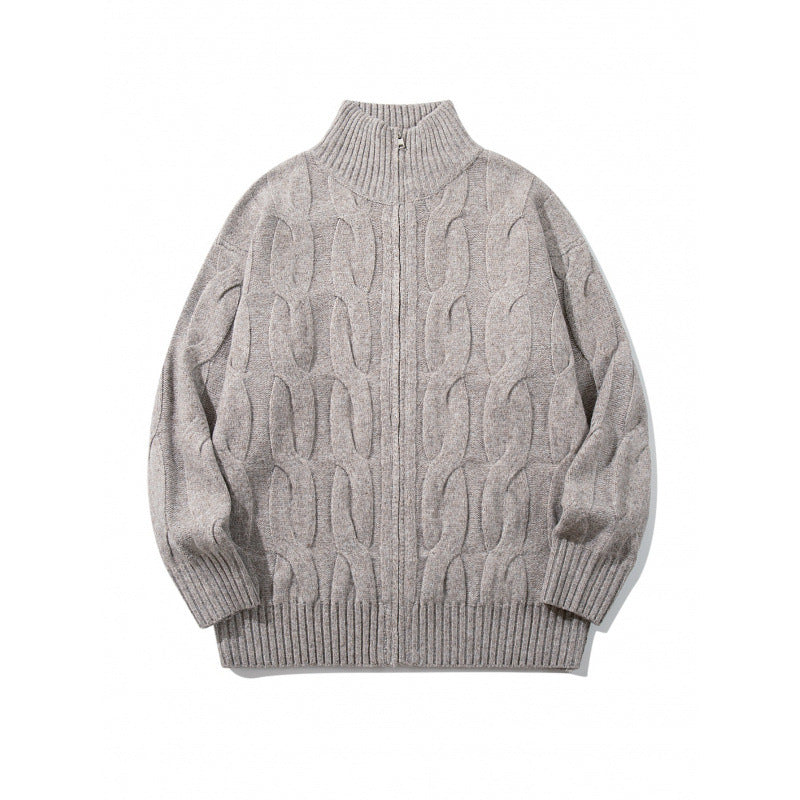Unisex Grobgestrickter Reißverschluss-Cardigan mit Zopfmuster und hohem Rippkragen Nord Taschen