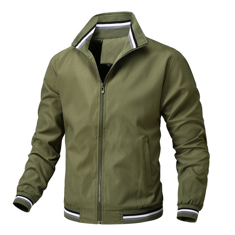 Herren Sportlich-leichte College-Bomberjacke mit geripptem Kragen und Streifen-Details Nord Taschen