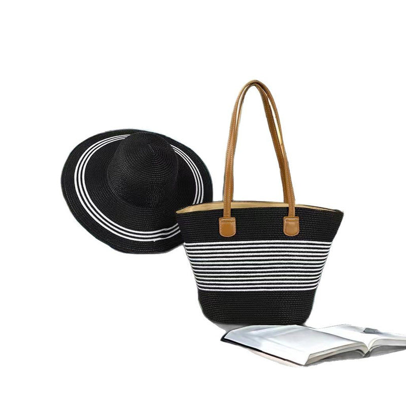 Damen Strandschultertasche mit gestreiftem Design und robusten Kunstledergriffen Nord Taschen
