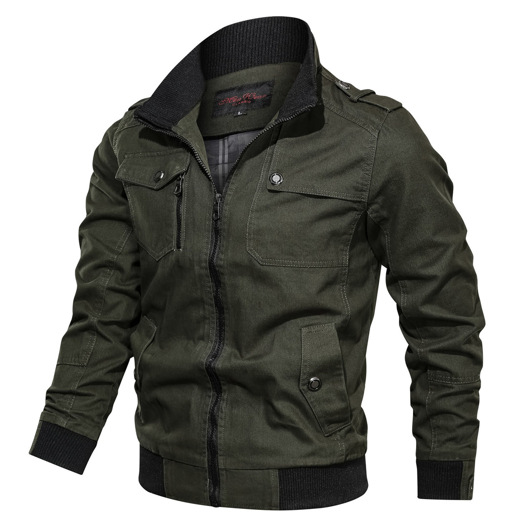 Herren Canvas-Fieldjacke im Bomberstil mit Rippsaum, Stehkragen und Utility-Taschen Nord Taschen