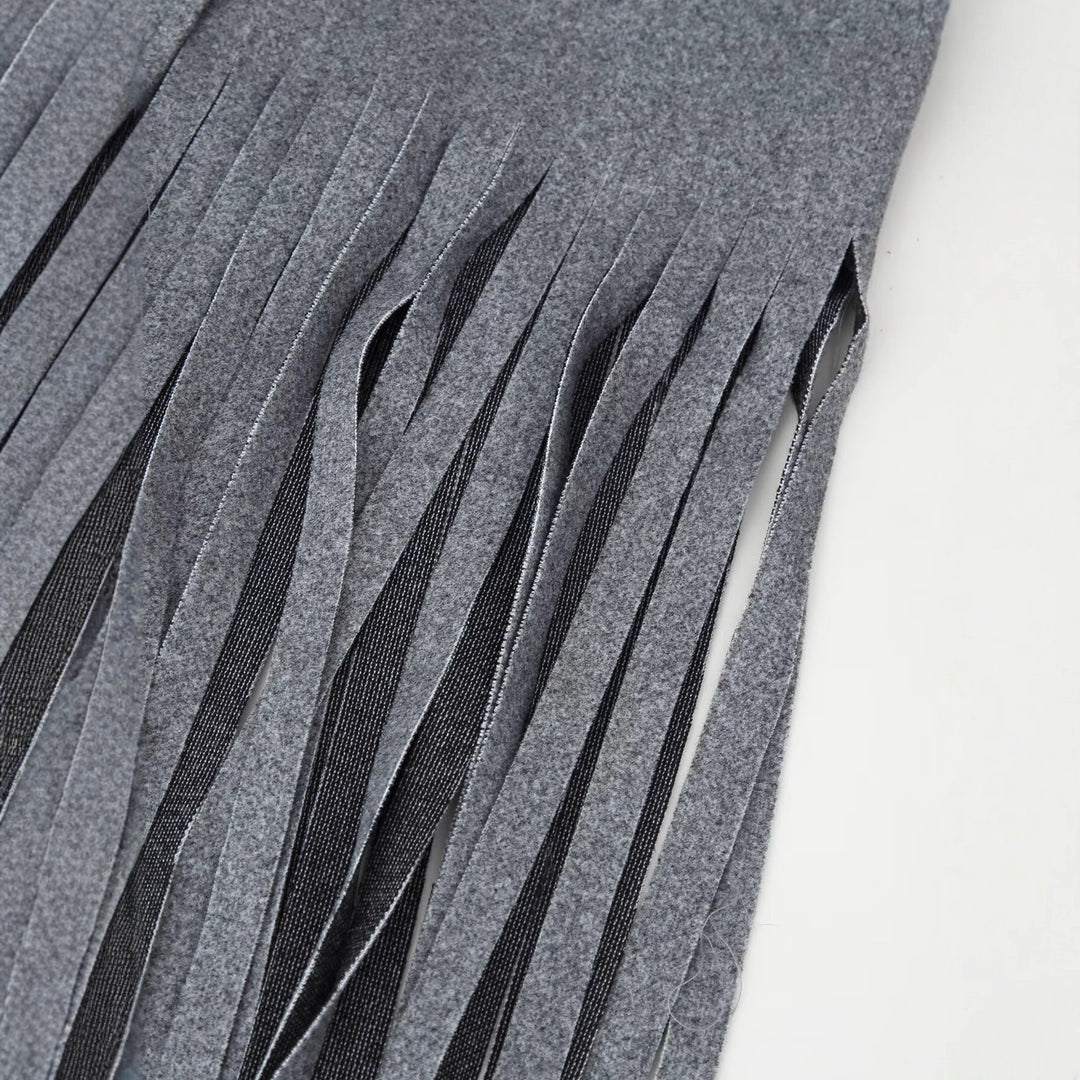 Damen Doppelreihiger Wollmix-Mantel mit Fransensaum und fallendem Revers Nord Taschen