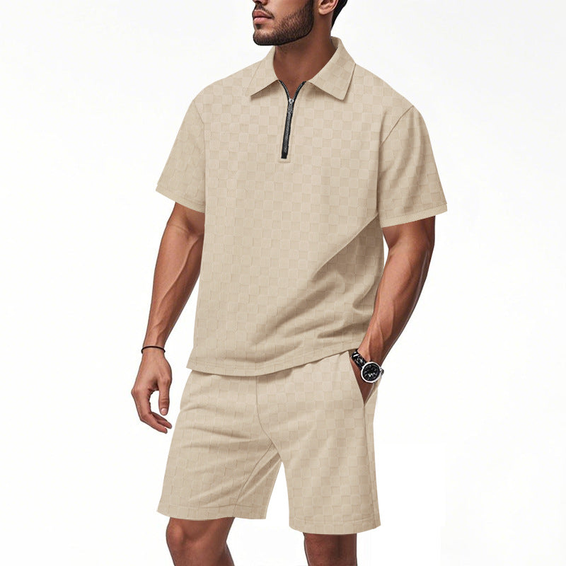 Herren sportliches Kurzarm-Oberteil mit Zipper und bequemen Shorts Nord Taschen