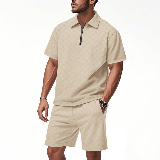 Herren sportliches Kurzarm-Oberteil mit Zipper und bequemen Shorts Nord Taschen