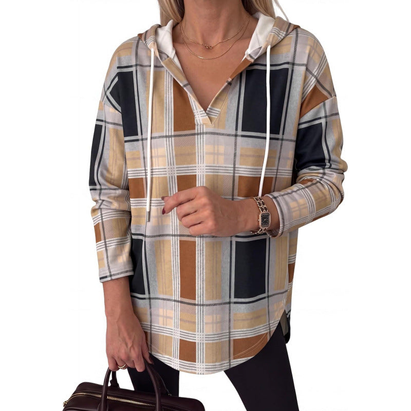 Damen Waffelstrick-Kapuzenpullover mit V-Ausschnitt, Oversize-Schnitt und Seitenschlitzen Nord Taschen