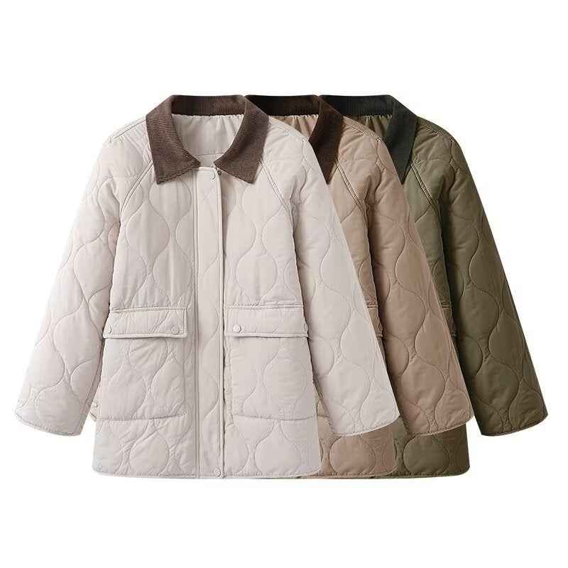 Damen Steppjacke mit Cordkragen, Oversize‑Boxy‑Schnitt und Druckknopffront Nord Taschen