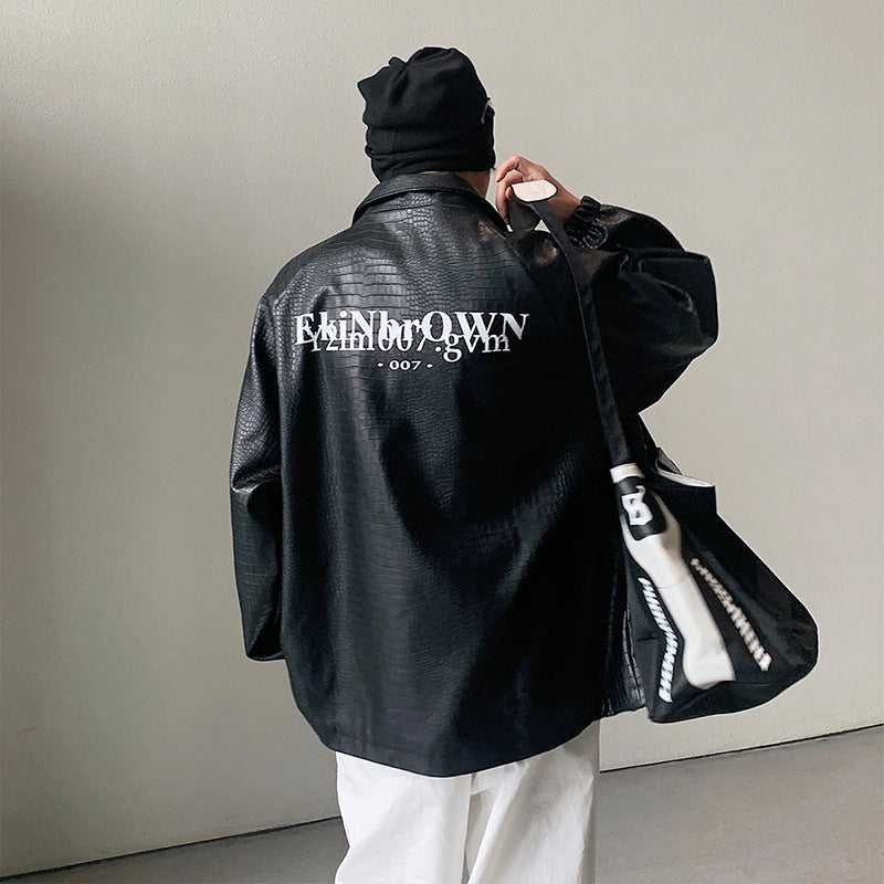 Herren Oversized Kunstlederjacke mit Krokodilprägung und Rückenlogo Nord Taschen