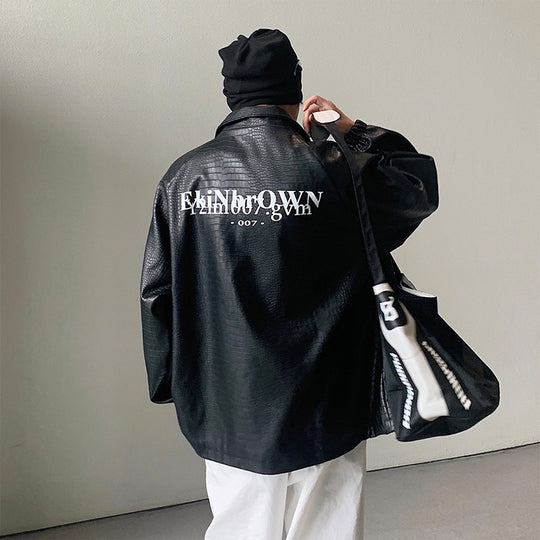 Herren Oversized Kunstlederjacke mit Krokodilprägung und Rückenlogo Nord Taschen