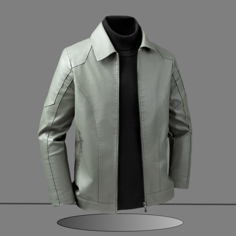 Herren Slim-Fit Kunstlederjacke im minimalistischen Hemdkragen-Design mit verdecktem Zwei-Wege-Reißverschluss Nord Taschen