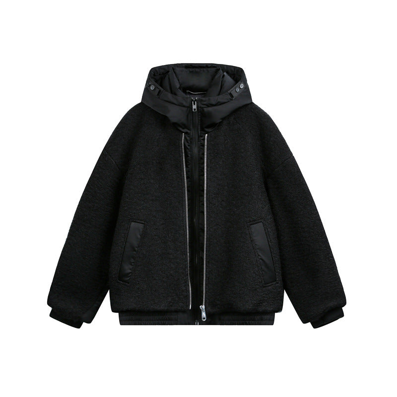 Unisex Oversized Teddy-Fleece Winterjacke mit abnehmbarer Kapuze Nord Taschen