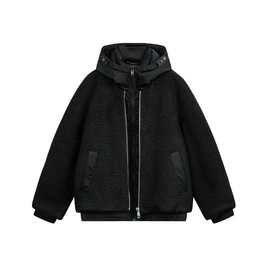 Unisex Oversized Teddy-Fleece Winterjacke mit abnehmbarer Kapuze Nord Taschen