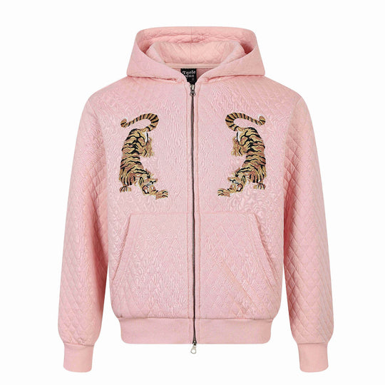 Unisex Gesteppte Kapuzenjacke mit Reißverschluss, Kängurutasche und spiegelnder Tiger‑Stickerei Nord Taschen