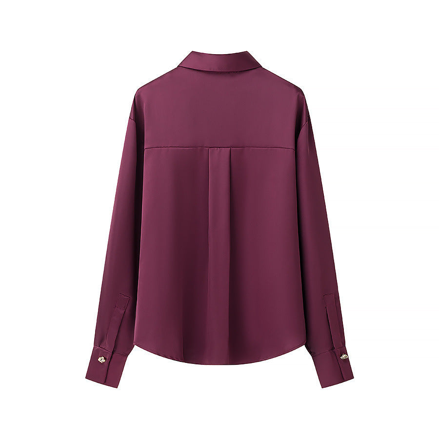 Damen Seidenoptik-Bluse mit Schmuckknöpfen und Hemdkragen Nord Taschen