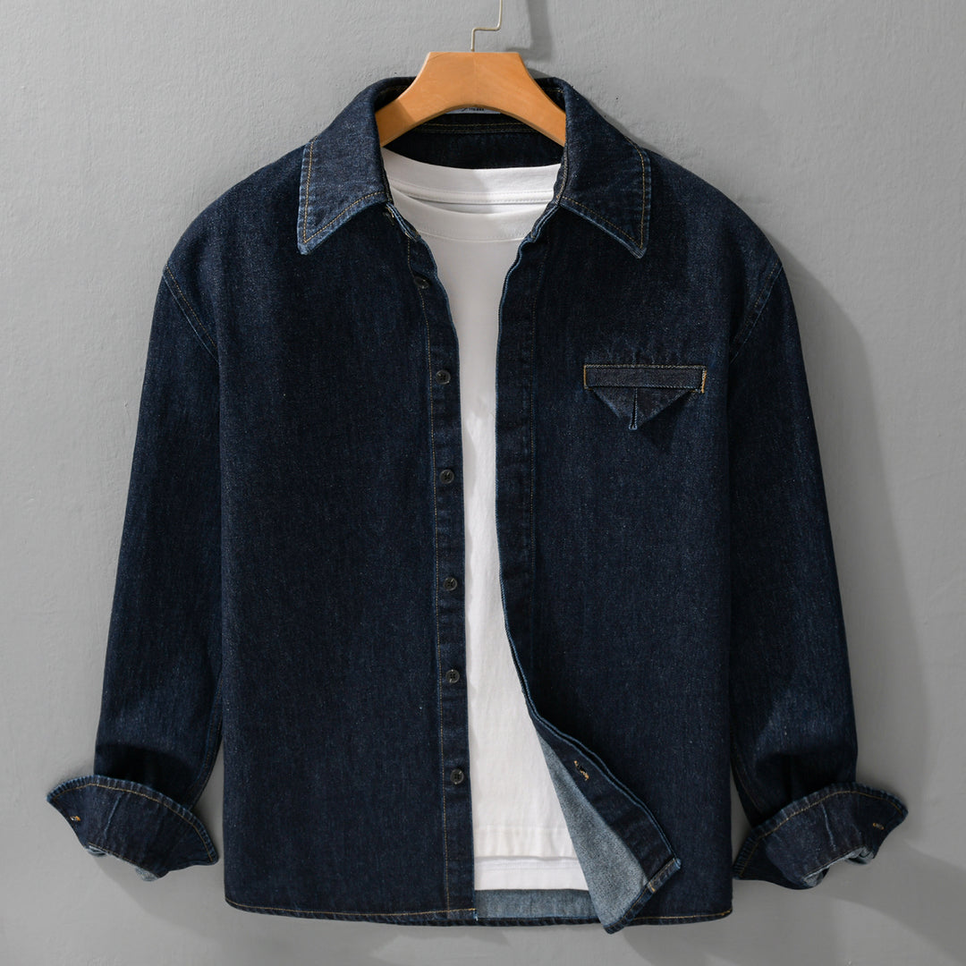 Herren Denim-Overshirt im Worker-Stil mit verdeckter Knopfleiste Nord Taschen