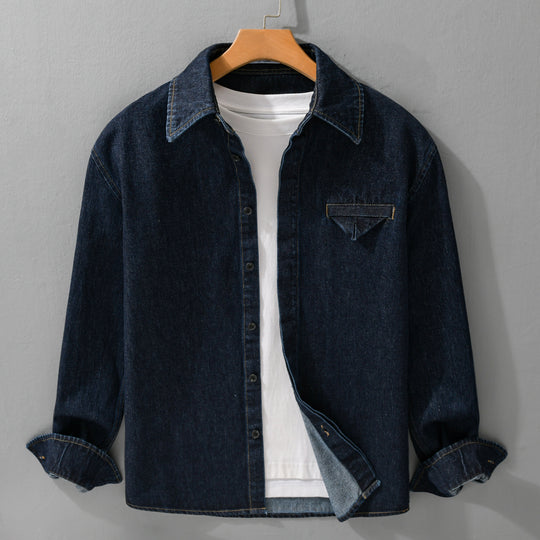 Herren Denim-Overshirt im Worker-Stil mit verdeckter Knopfleiste Nord Taschen