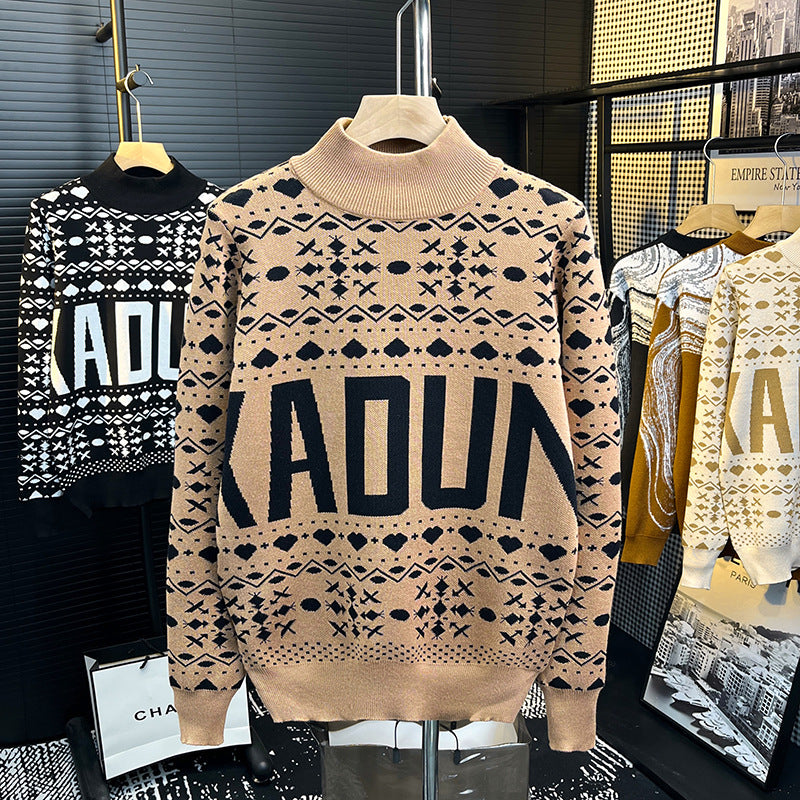 Herren Rollkragenpullover mit Norweger-Jacquard und großflächigem Logoprint Nord Taschen
