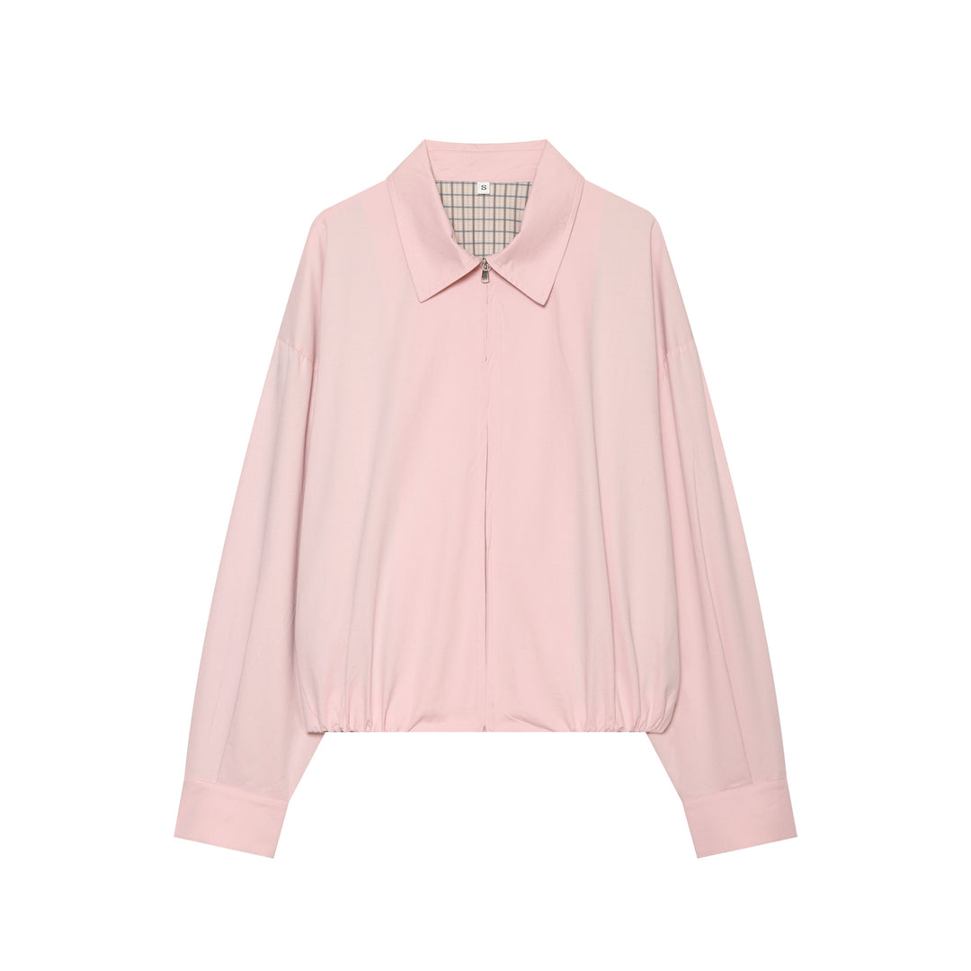 Damen Cropped Bomberjacke mit Hemdkragen, elastischem Saum und kariertem Futter Nord Taschen