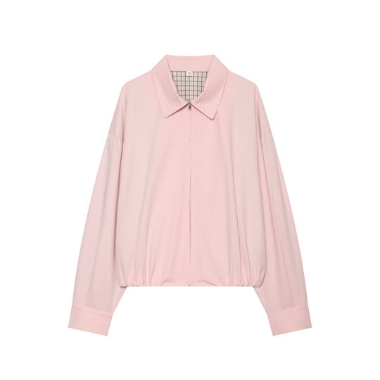 Damen Cropped Bomberjacke mit Hemdkragen, elastischem Saum und kariertem Futter Nord Taschen