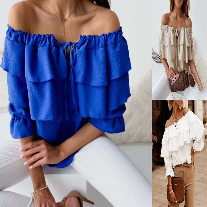 Damen Off-Shoulder Bluse mit Rüschendesign