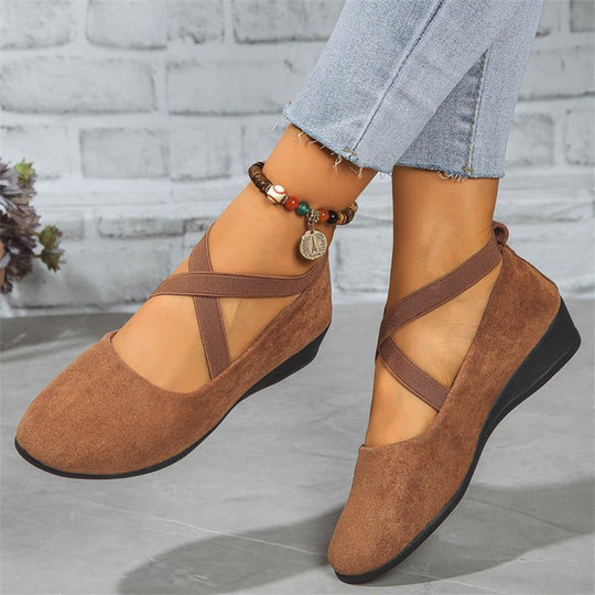 Damen elegante Wedge-Pantoletten mit überkreuzten Riemen und komfortablem Fußbett
