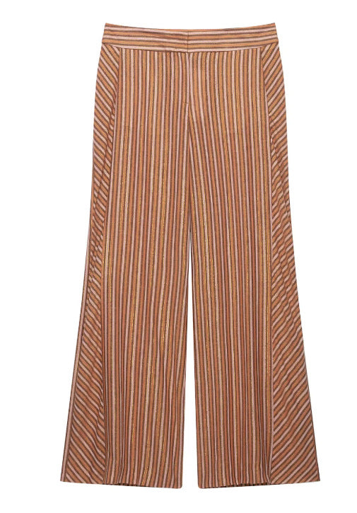 Damen Weite Palazzo‑Strickhose mit hoher Taille und vertikaler Streifenstruktur Nord Taschen