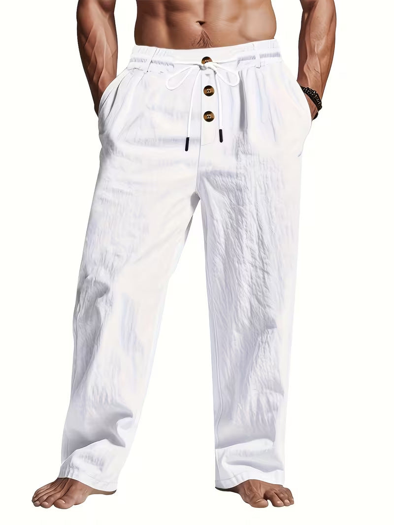 Herren Bequeme Strandhose mit Kordelzug und Holzknöpfen Nord Taschen