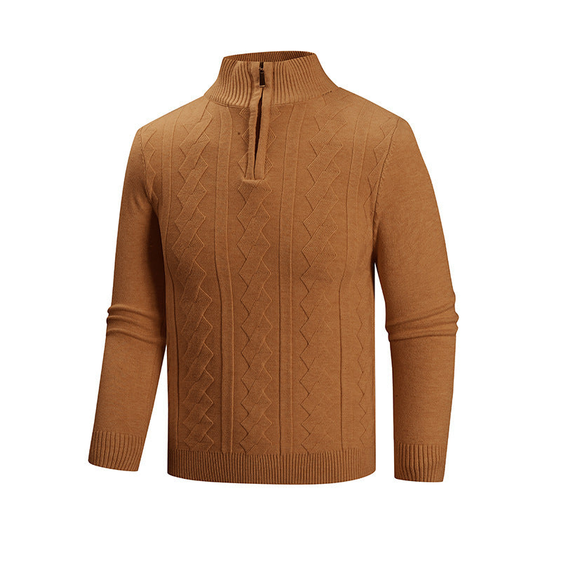 Herren Feinstrick-Halbzipp-Pullover mit Zopfmuster und Stehkragen Nord Taschen