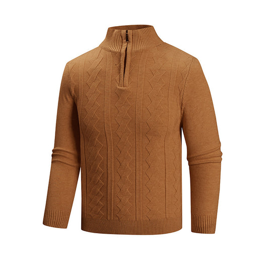 Herren Feinstrick-Halbzipp-Pullover mit Zopfmuster und Stehkragen Nord Taschen