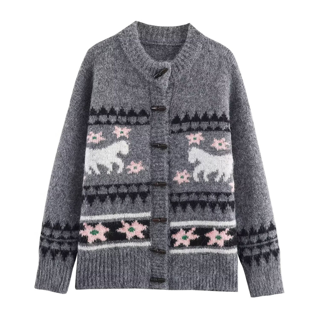Damen Zweiteiliges Strick-Set mit Norwegermuster-Cardigan und ausgestelltem Rock Nord Taschen