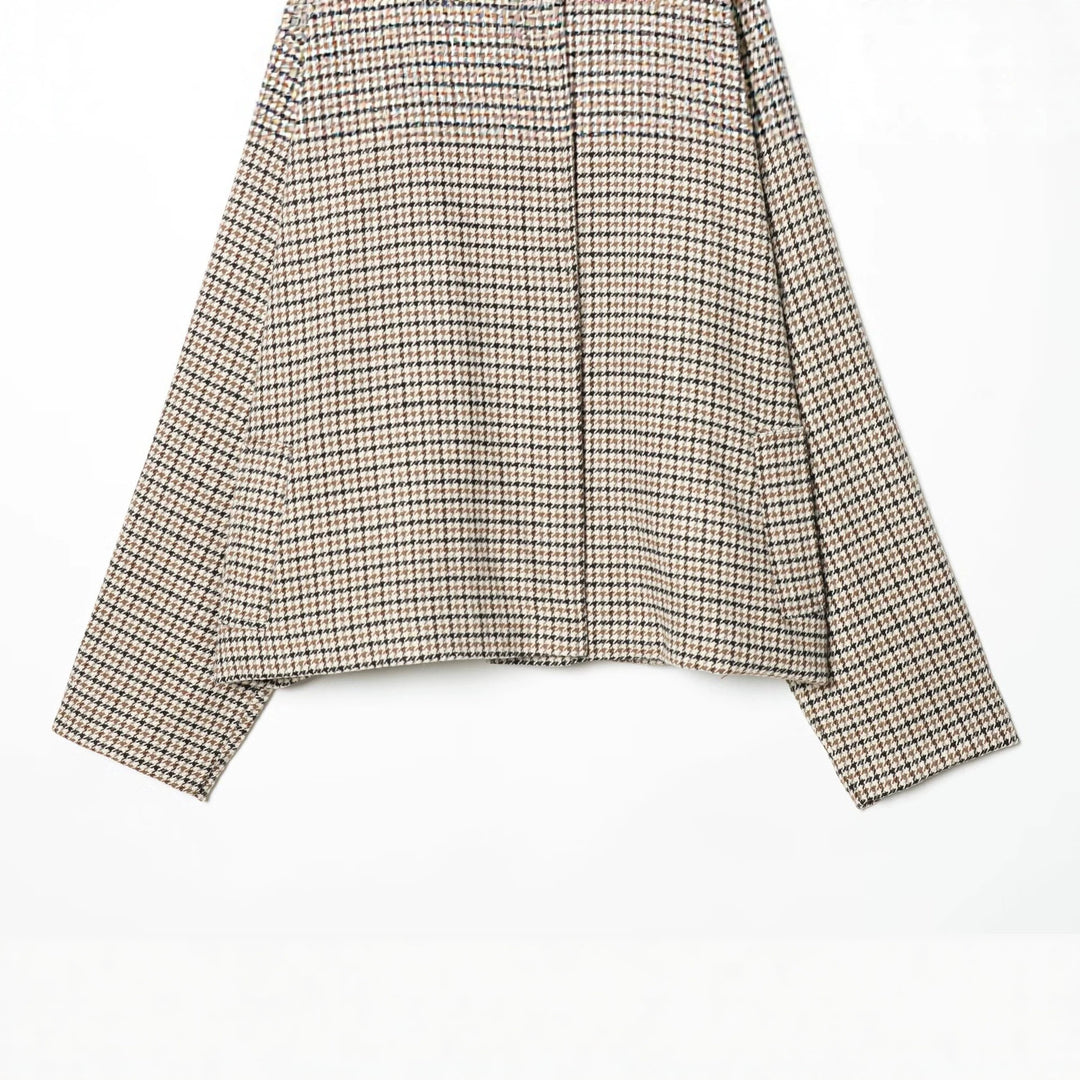 Damen Kurzjacke im Hahnentritt‑Muster mit hohem Stehkragen und Oversize‑Raglanärmeln Nord Taschen