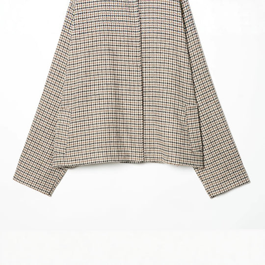 Damen Kurzjacke im Hahnentritt‑Muster mit hohem Stehkragen und Oversize‑Raglanärmeln Nord Taschen