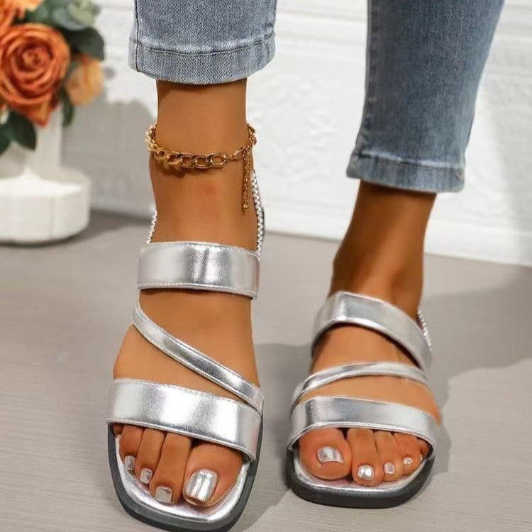 Damen Flache Sandalen mit überkreuzten Riemen und rutschfester Sohle
