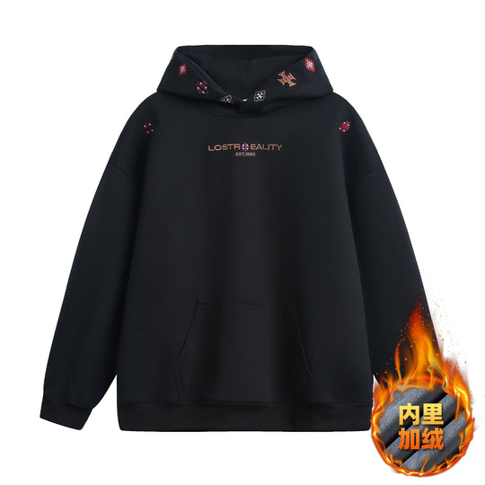 Unisex Oversize Kapuzenpullover mit feiner Logo- und Motivstickerei sowie Kängurutasche Nord Taschen