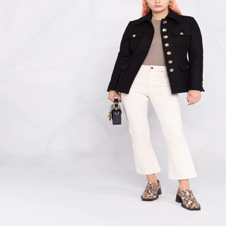 Damen Kurze militärinspirierte Wollmix‑Jacke mit Zierknöpfen Nord Taschen