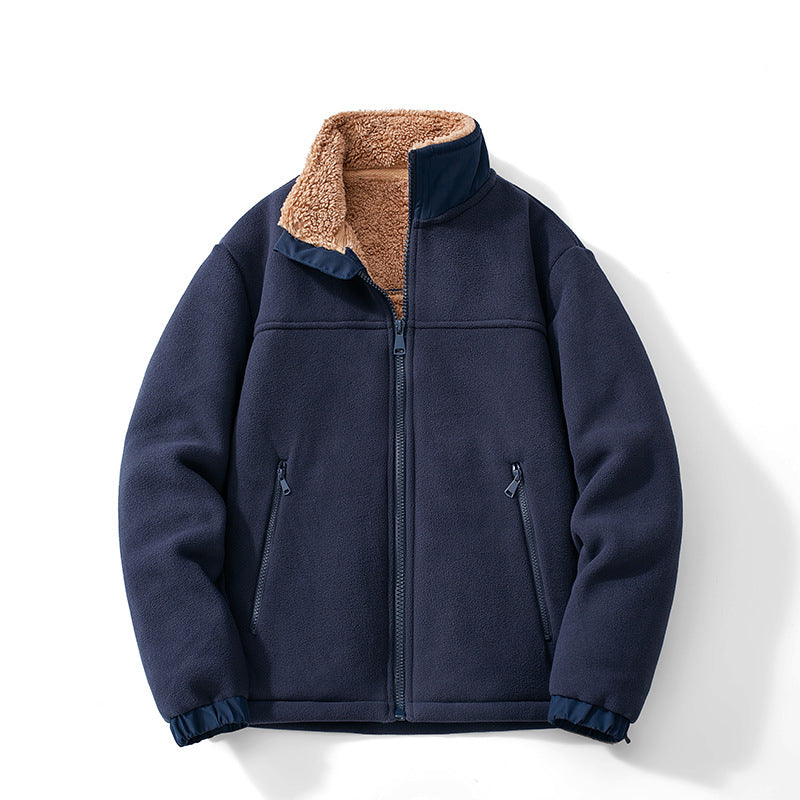 Herren Teddygefütterte Fleecejacke mit Stehkragen, Reißverschluss und Thermo-Innenfutter Nord Taschen
