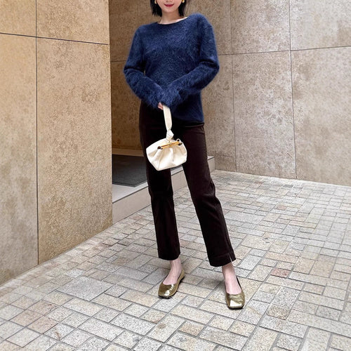 Damen Weicher Mohair-Pullover mit weitem Schnitt Nord Taschen
