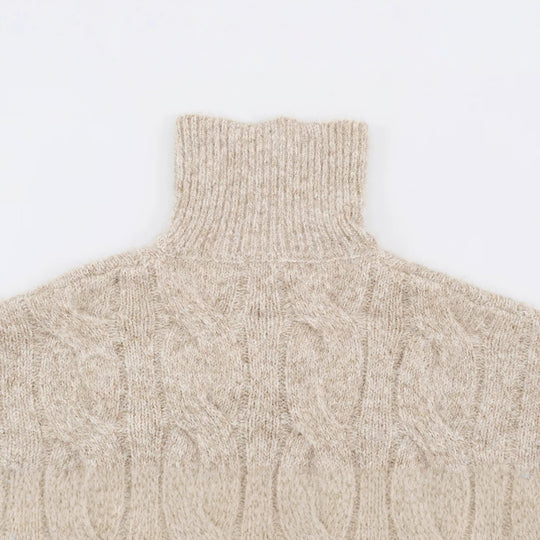 Damen Grobgestrickter Longpullover mit Zopfmuster und halbhohem Reißverschlusskragen Nord Taschen