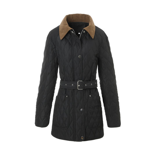 Damen Steppmantel mit Taillengürtel und Cordkragen Nord Taschen